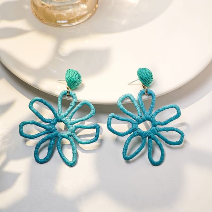 Perforated Floral Drop Earring - 1 Pair - E6084-7 - Blue