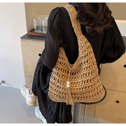 Perforated Tasseled Plain Tote Bag