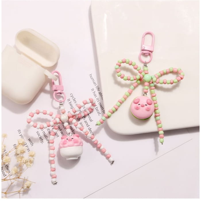 Pig Bow Bead Resin Bag Charm Keyring (Various Designs)