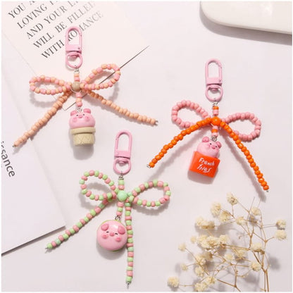 Pig Bow Bead Resin Bag Charm Keyring (Various Designs)