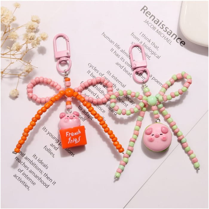 Pig Bow Bead Resin Bag Charm Keyring (Various Designs)