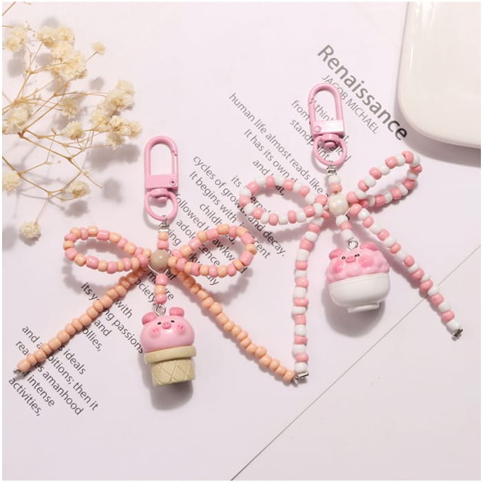 Pig Bow Bead Resin Bag Charm Keyring (Various Designs)