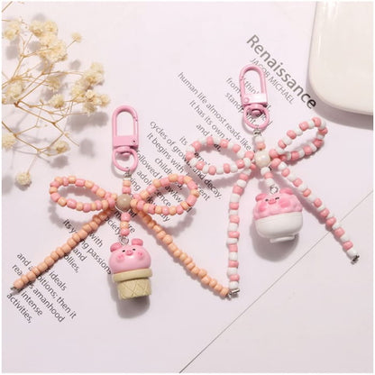 Pig Bow Bead Resin Bag Charm Keyring (Various Designs)