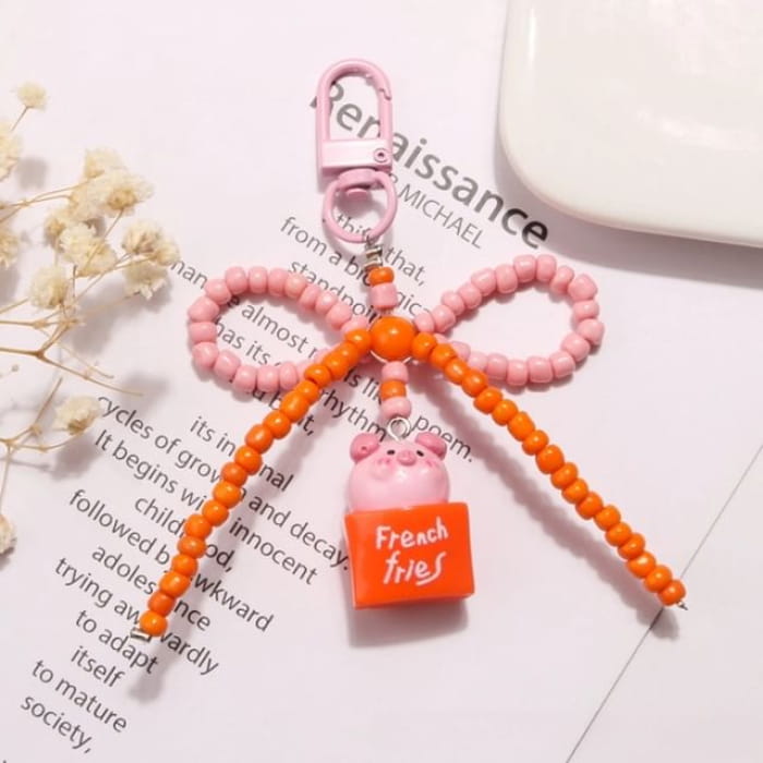 Pig Bow Bead Resin Bag Charm Keyring (Various Designs)