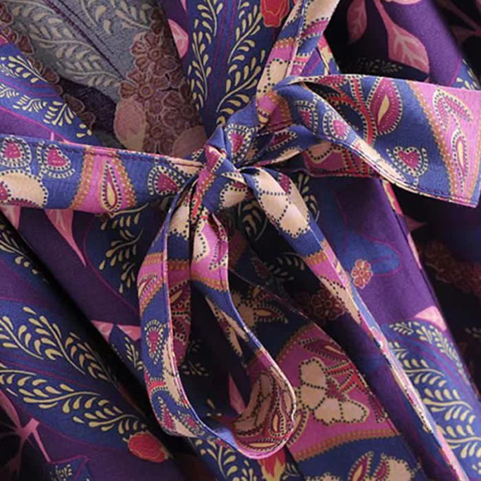 Pink Beach Flower Print Belt Robe Cardigan Outerwear