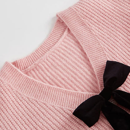 Pink Bow Knot Knit Cardigan Sweater Irregular Suspender