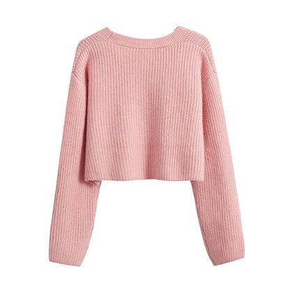 Pink Bow Knot Knit Cardigan Sweater Irregular Suspender