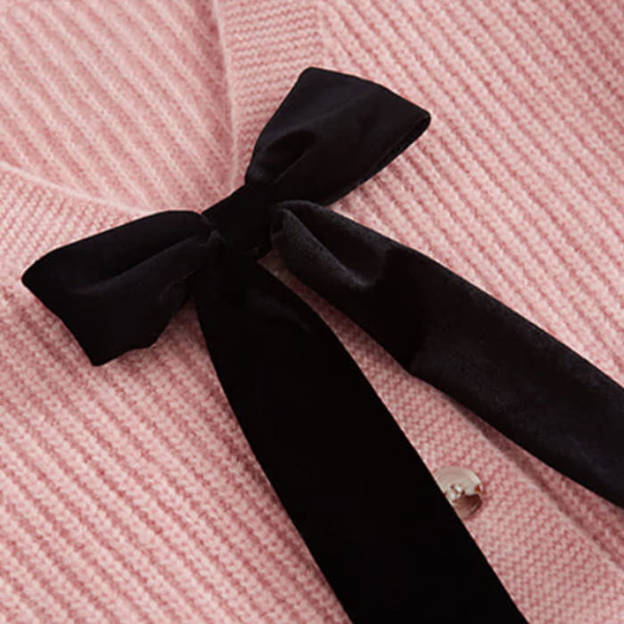 Pink Bow Knot Knit Cardigan Sweater Irregular Suspender