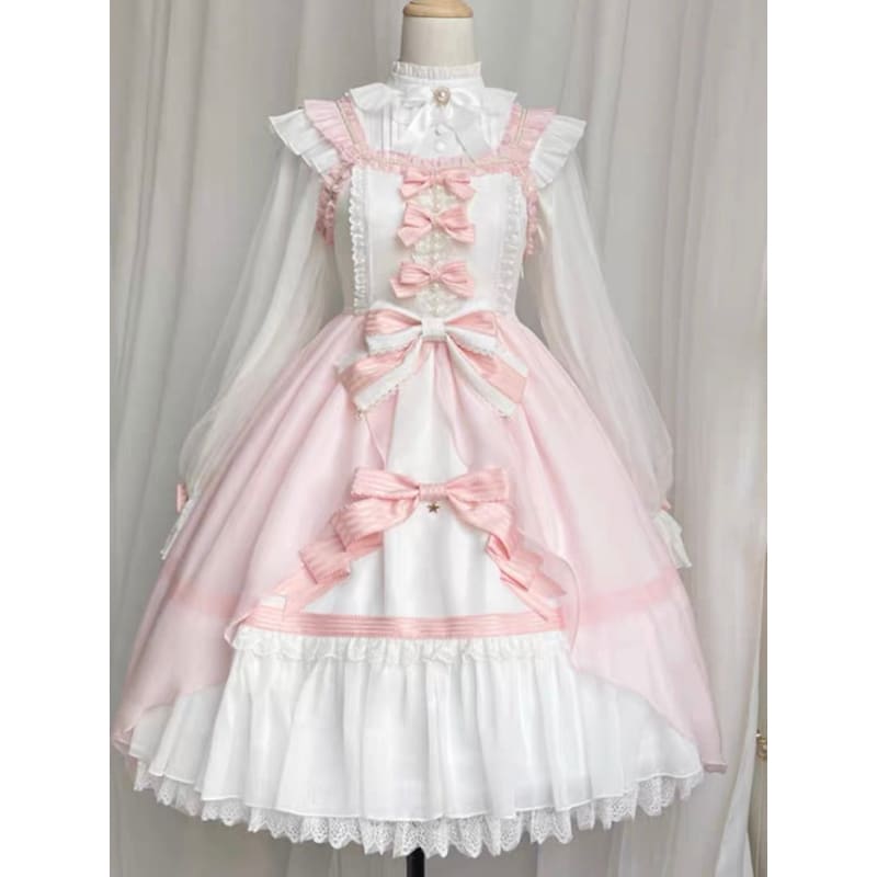 Pink Bow Lolita Sweet Dress - L - Modern Hanfu