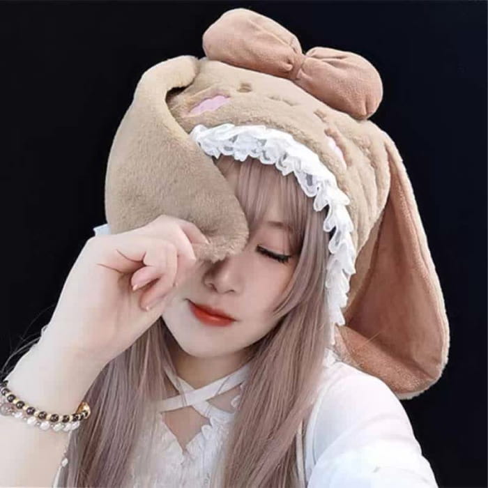 Pink Bowknot Decor Lolita Bunny Ears Plush Hat