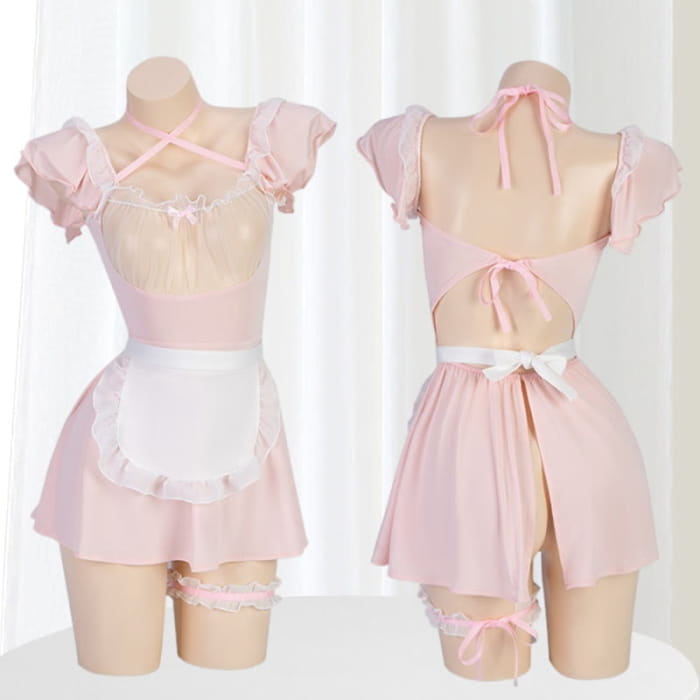 Pink Bunny Maid Uniform Lingerie Dress - One Size