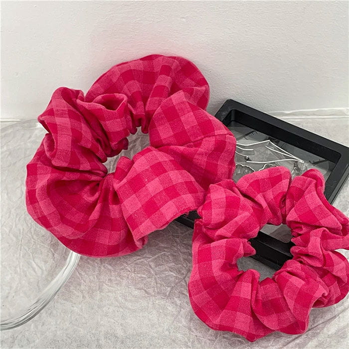 Pink Checkered Scrunchie - Small - Other