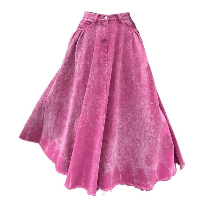 Pink Distressed Denim Maxi Skirt - S