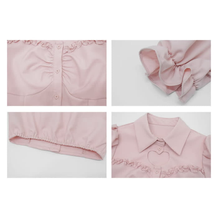 Pink Love Heart Hollow Out Bowknot T-Shirt Lace up