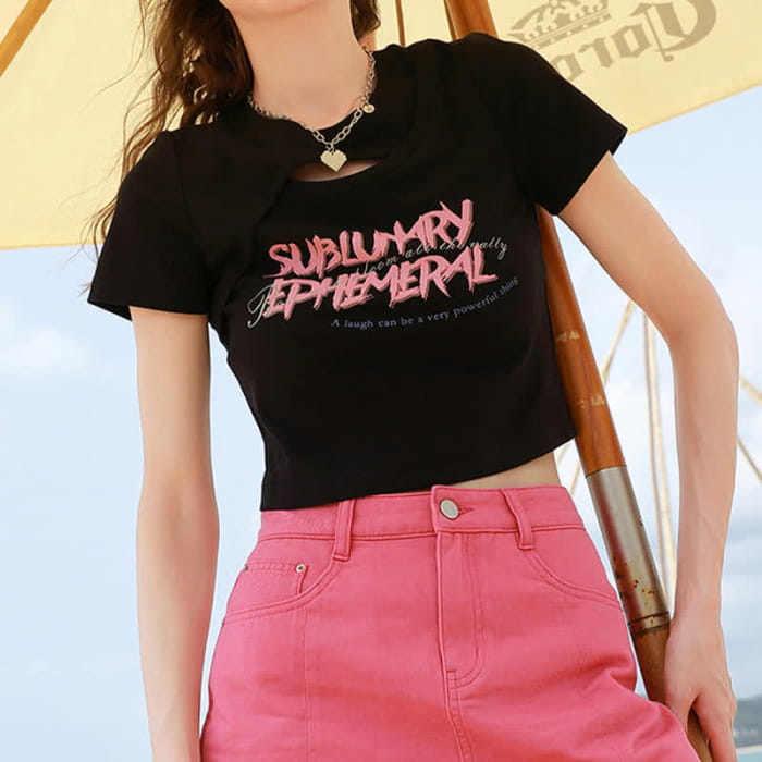 Pink Love Heart Print Crop Top T-Shirt Cargo Pants