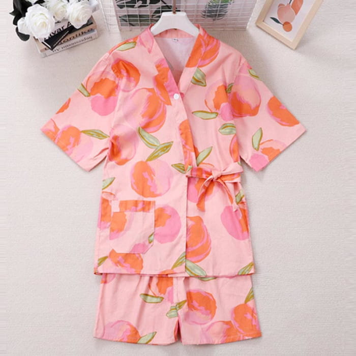 Pink Peach Print Kimono Pajamas Set - XL