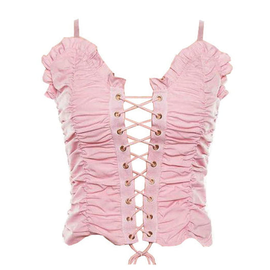 Pink Princess Lace Up Top - Tops