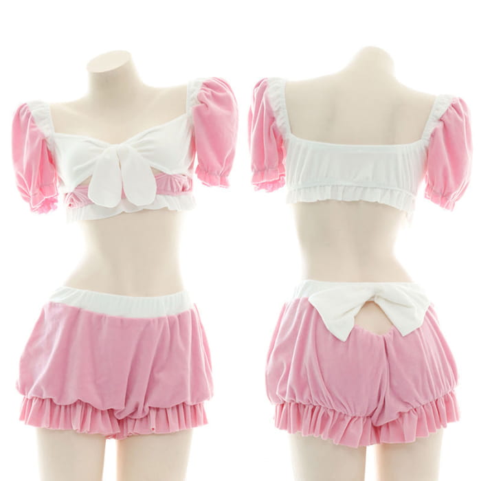 Pink Sweet Bow Knot Maid Lingerie Set - One Size