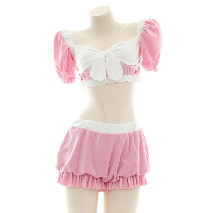 Pink Sweet Bow Knot Maid Lingerie Set - One Size