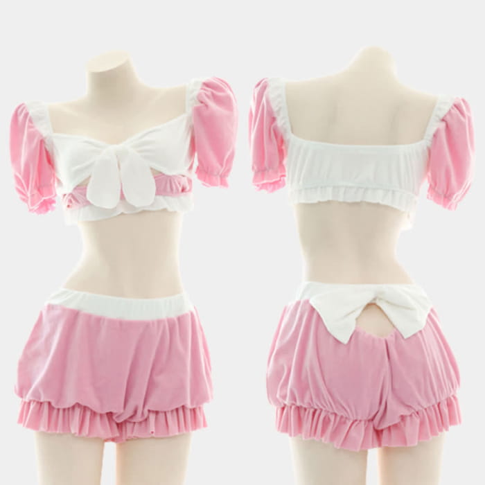 Pink Sweet Bow Knot Maid Lingerie Set - One Size