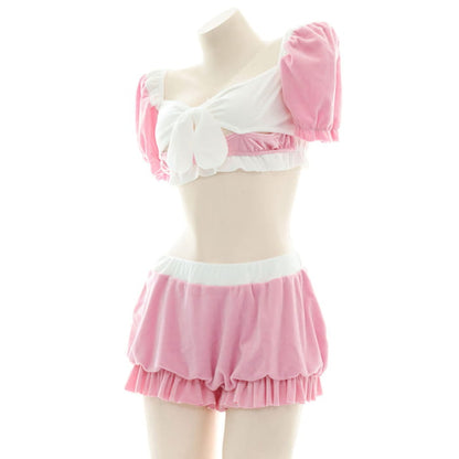 Pink Sweet Bow Knot Maid Lingerie Set - One Size