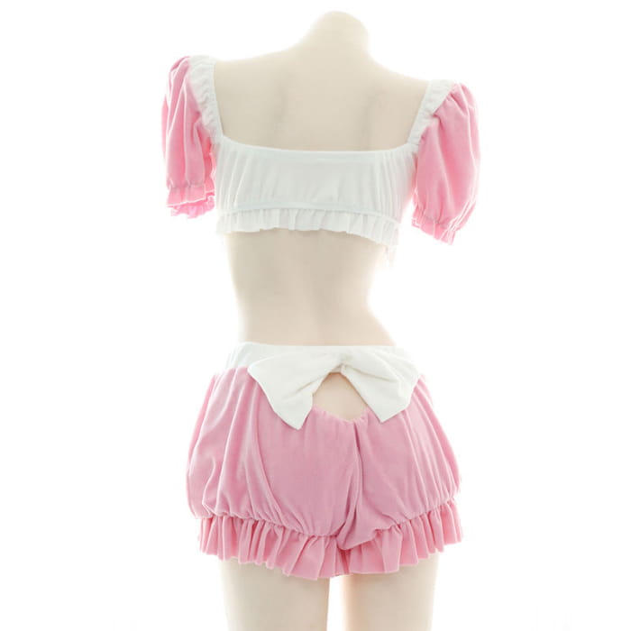 Pink Sweet Bow Knot Maid Lingerie Set - One Size