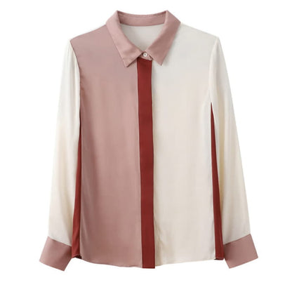 Pink White Colorblock Lapel Shirt Workwear - S