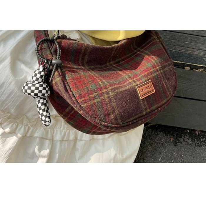 Plaid Applique Crossbody Bag / Charm / Set