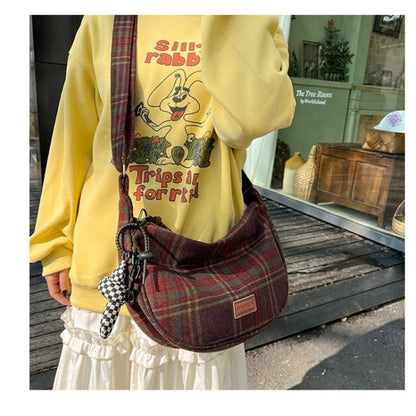 Plaid Applique Crossbody Bag / Charm / Set