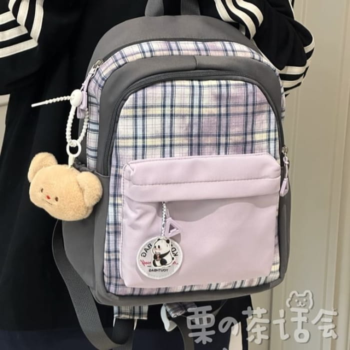 Plaid Applique Laptop Backpack / Bag Charm / Set