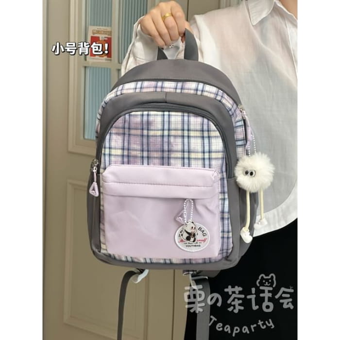 Plaid Applique Laptop Backpack / Bag Charm / Set