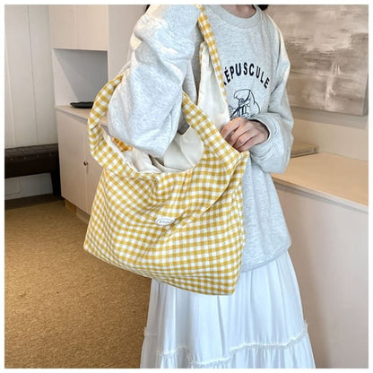 Plaid Applique Tote Bag