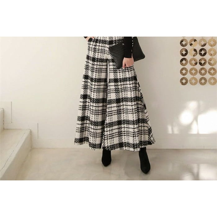 Plaid Bell-Bottom Woolen Pants