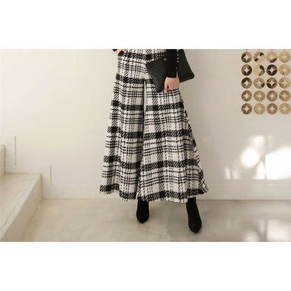 Plaid Bell-Bottom Woolen Pants