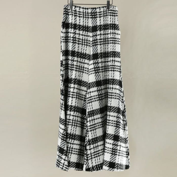 Plaid Bell-Bottom Woolen Pants