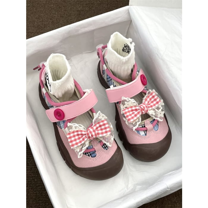 Plaid Bow Mary Jane Shoes