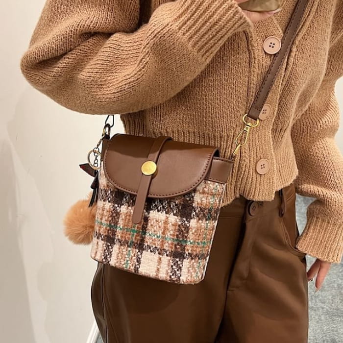 Plaid Bucket Bag / Charm / Set