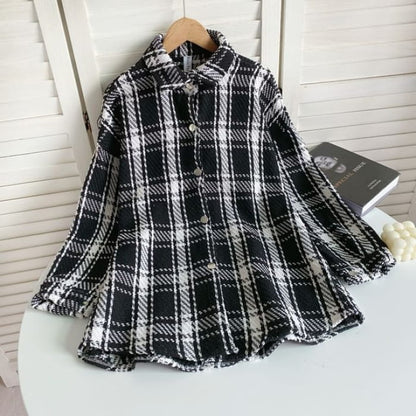 Plaid Button-Up Shirt Jacket - Black / One Size