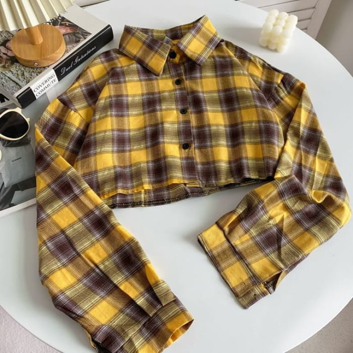 Plaid Button-Up Shirt - Yellow / One Size