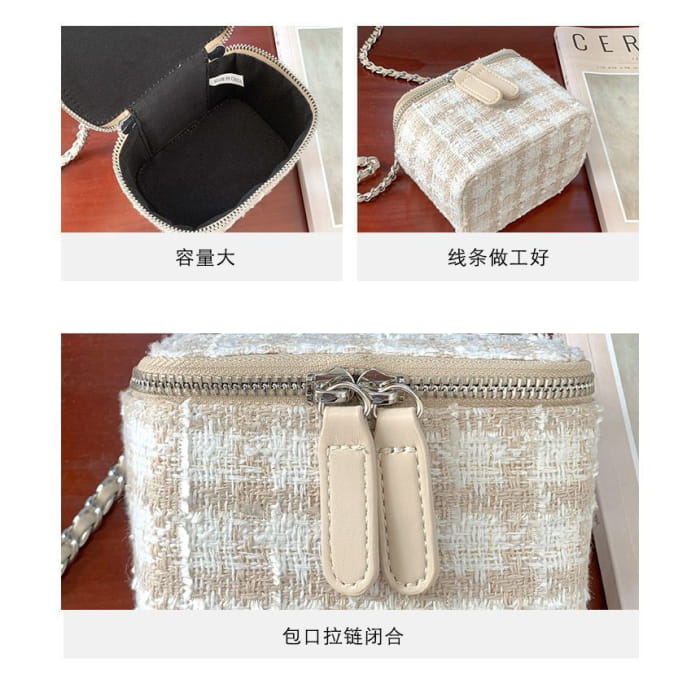 Plaid Chain Strap Crossbody Bag