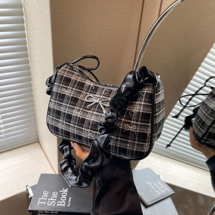 Plaid Crossbody Bag - Black / One Size