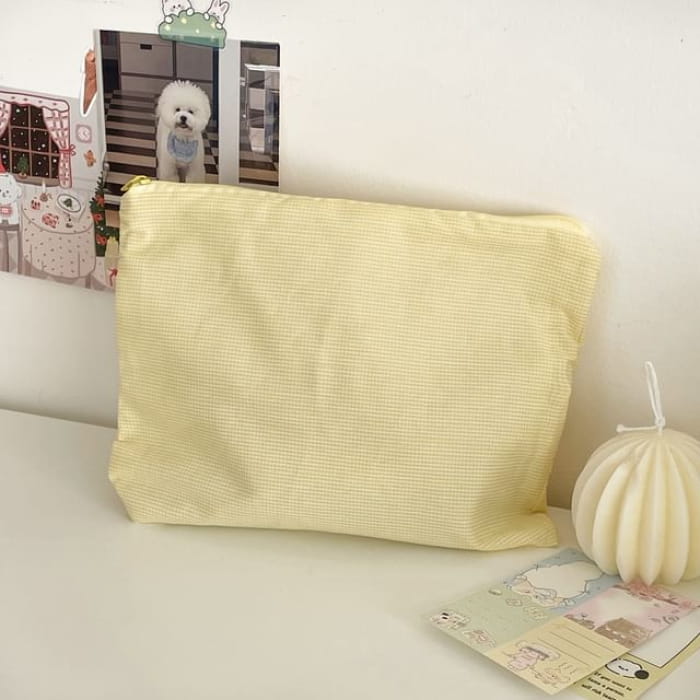 Plaid Fabric Makeup Bag / Pencil Case - Yellow / One Size