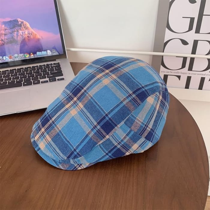 Plaid Flat Cap - Blue & Almond / One Size