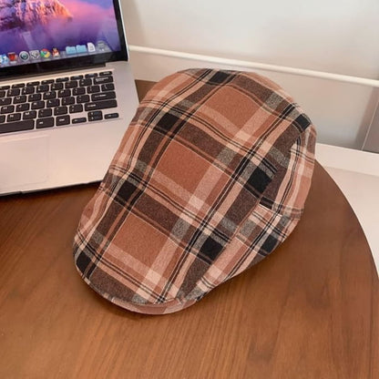 Plaid Flat Cap - Brown / One Size