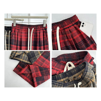 Plaid High Rise Wide Leg Drawstring Sweatpants