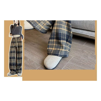 Plaid High Rise Wide Leg Drawstring Sweatpants