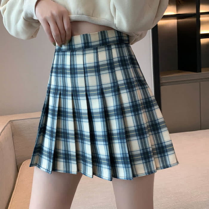 Plaid High Waist Casual Pleated Skirt