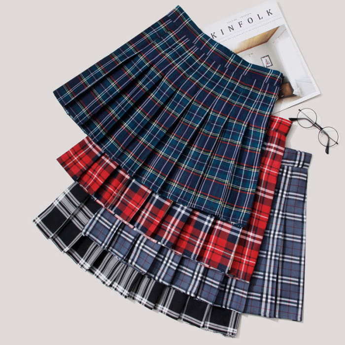 Plaid High Waist Casual Pleated Skirt