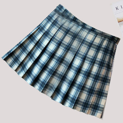 Plaid High Waist Casual Pleated Skirt - F / S