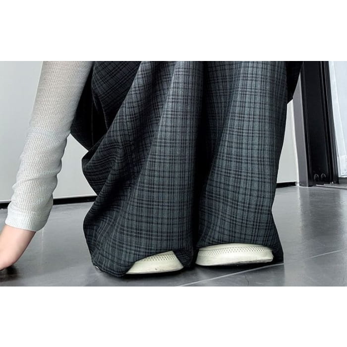 Plaid High Waist Drawstring Wide Leg Pants